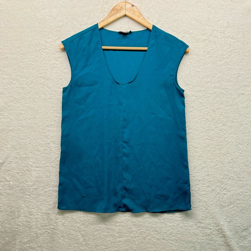 J. Crew Teal Green Cap-Sleeve Scoop Neck Shirttail Blouse, Size 0 / XS